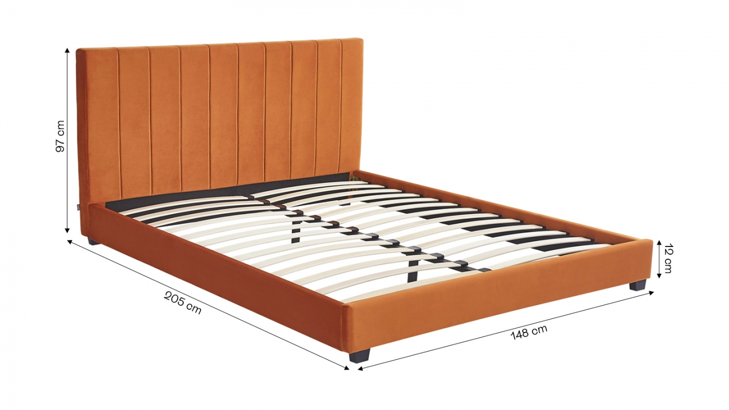Lit adulte 140x190 cm avec tête de lit capitonnée en velours terracotta - William
