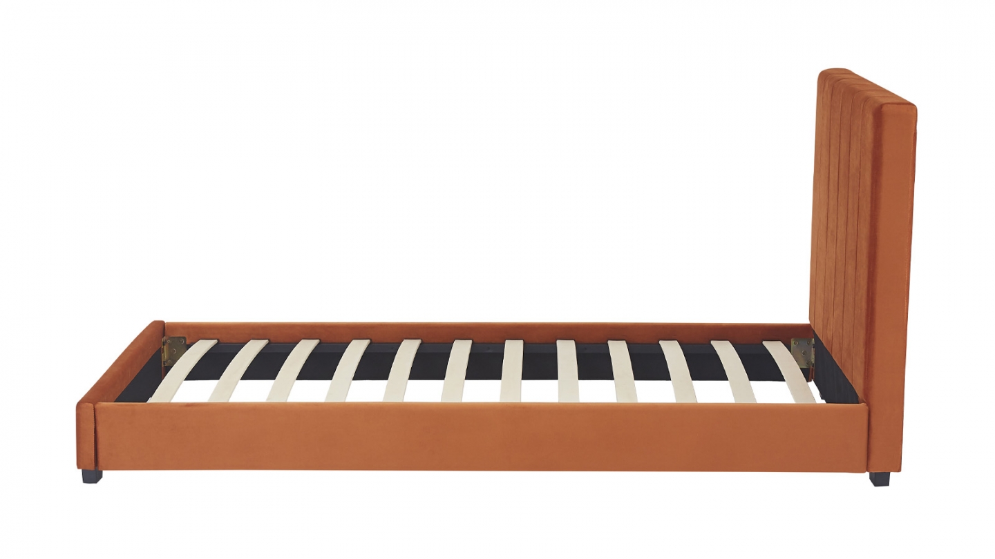 Lit adulte 90x190 cm avec tête de lit capitonnée en velours terracotta - William