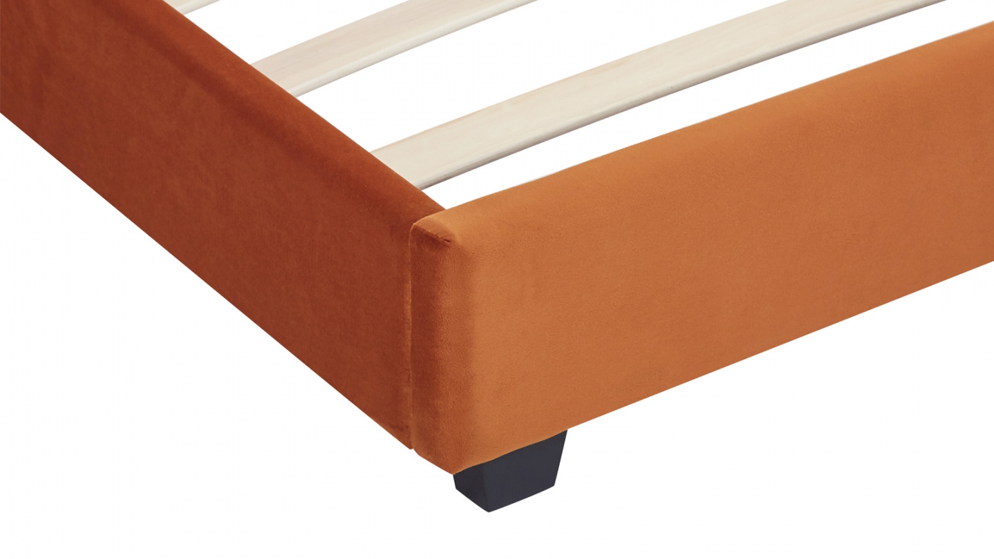 Lit adulte 90x190 cm avec tête de lit capitonnée en velours terracotta - William