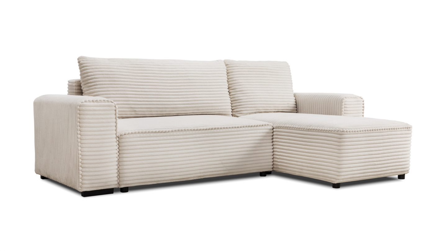 Canapé d'angle convertible réversible 3/4 places en velours gros côtelé beige - Farrow