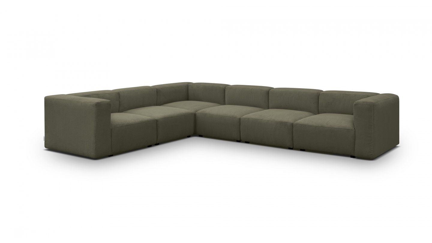 Canapé d'angle modulable réversible 8 places en velours côtelé vert kaki - Modulo