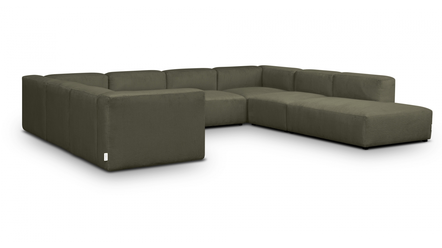 Canapé modulable panoramique 12 places ouvert à droite en velours côtelé vert kaki - Modulo