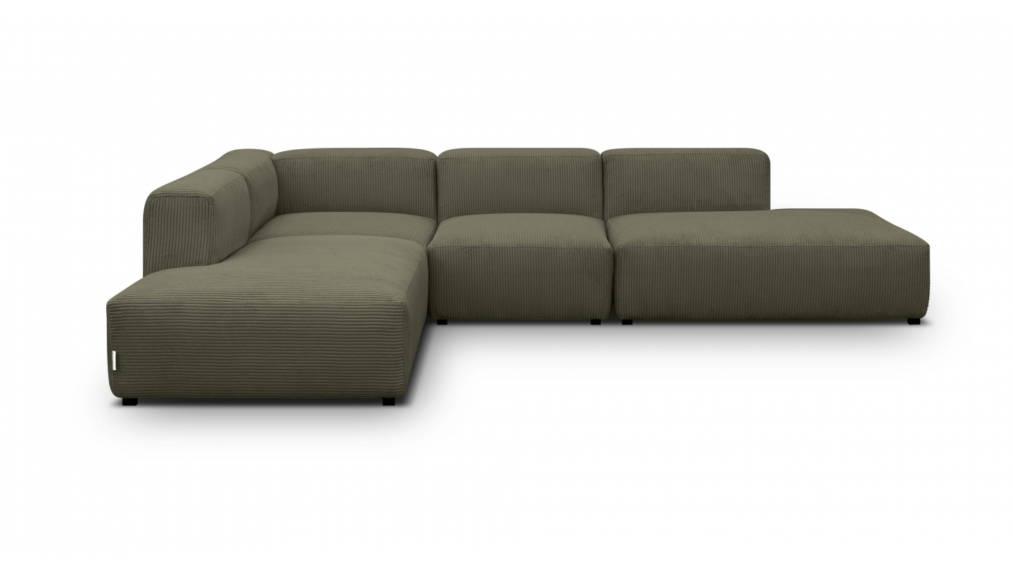 Canapé d'angle modulable réversible 7 places en velours côtelé vert kaki - Modulo