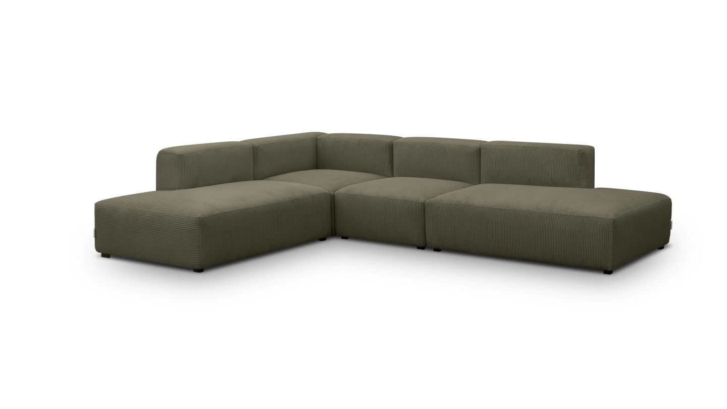 Canapé d'angle modulable réversible 7 places en velours côtelé vert kaki - Modulo