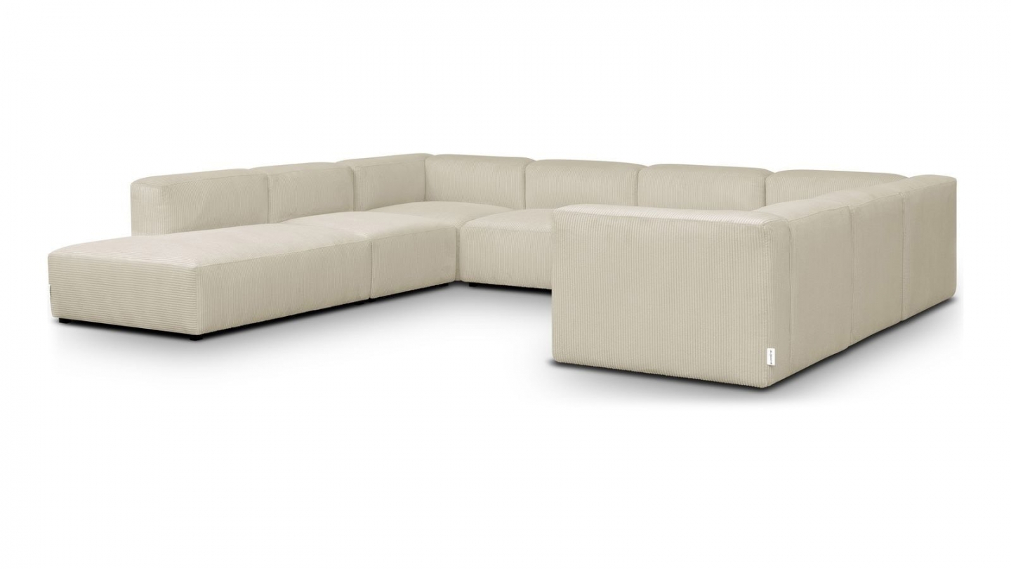 Canapé modulable panoramique 12 places ouvert à gauche en velours côtelé beige - Modulo