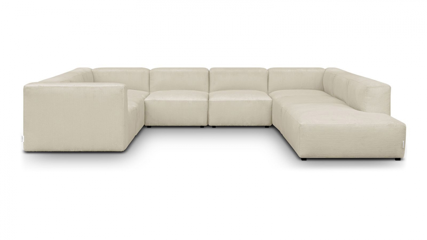 Canapé modulable panoramique 12 places ouvert à droite en velours côtelé beige - Modulo