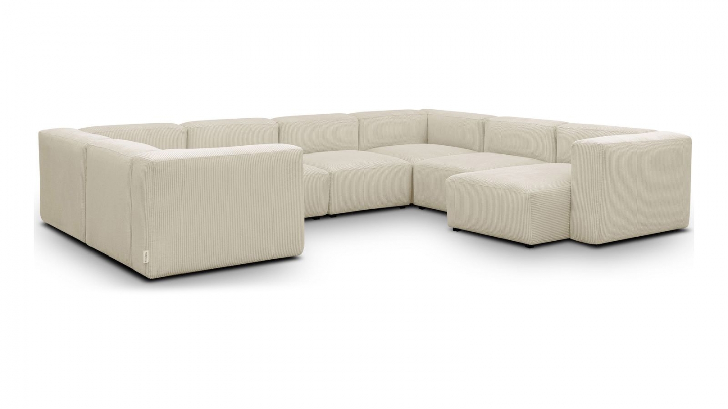 Canapé modulable panoramique 10 places avec méridienne à droite en velours côtelé beige - Modulo