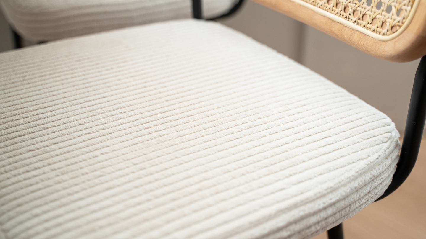 Lot de 2 tabourets de bar en velours côtelé beige et cannage naturel - Muse
