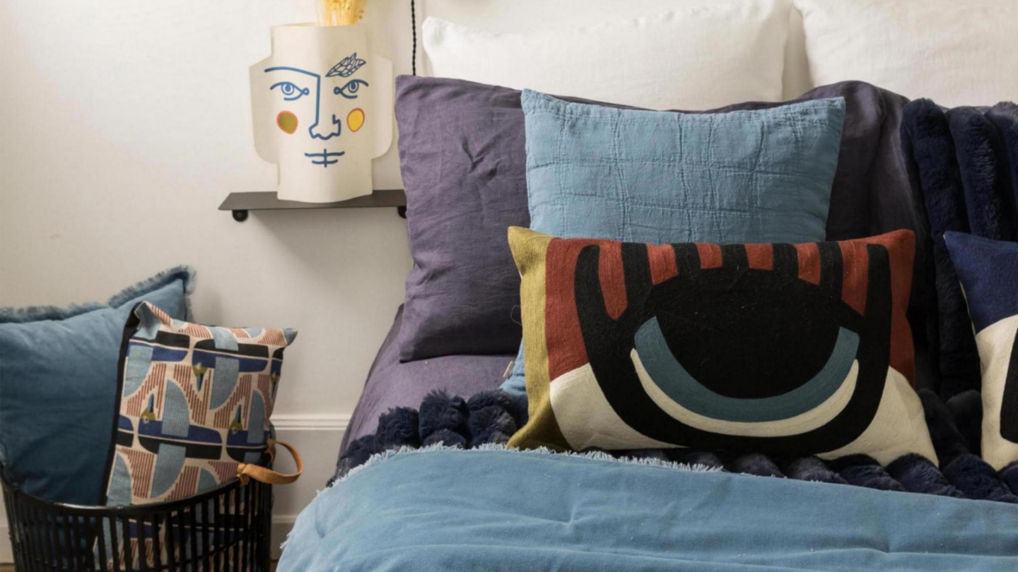 Coussin en coton bleu acier 45 x 45 cm - Titou