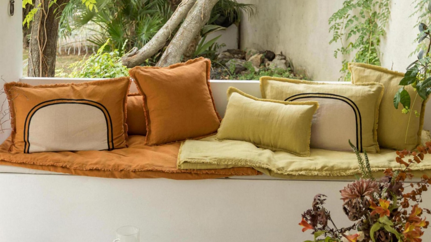 Coussin lin et coton cuivre orange 45 x 45 cm - Laly