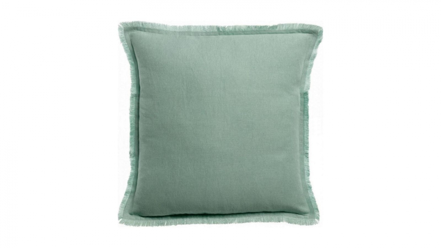 Coussin lin et coton vert opaline 45 x 45 cm - Laly