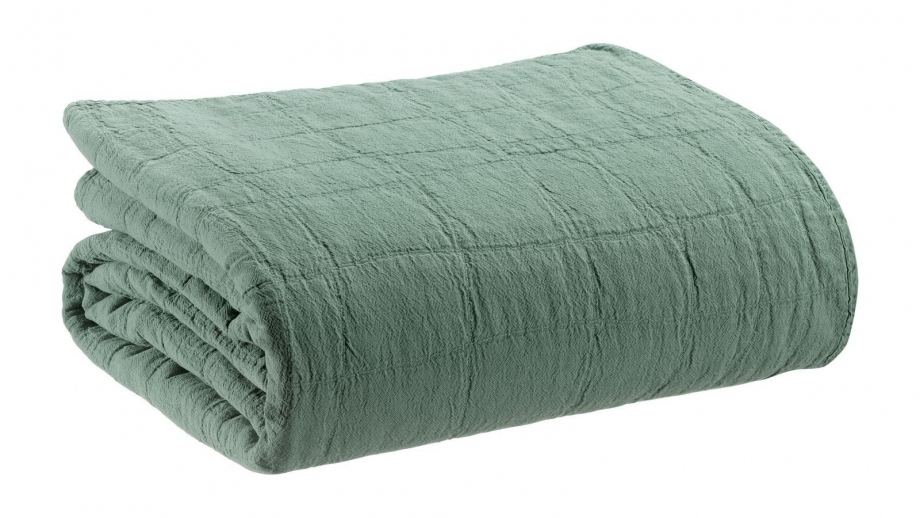 Plaid en coton vert de gris 140 x 200 cm - Titou