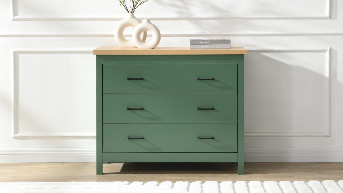 Commode 3 tiroirs verte 100 cm - Sana