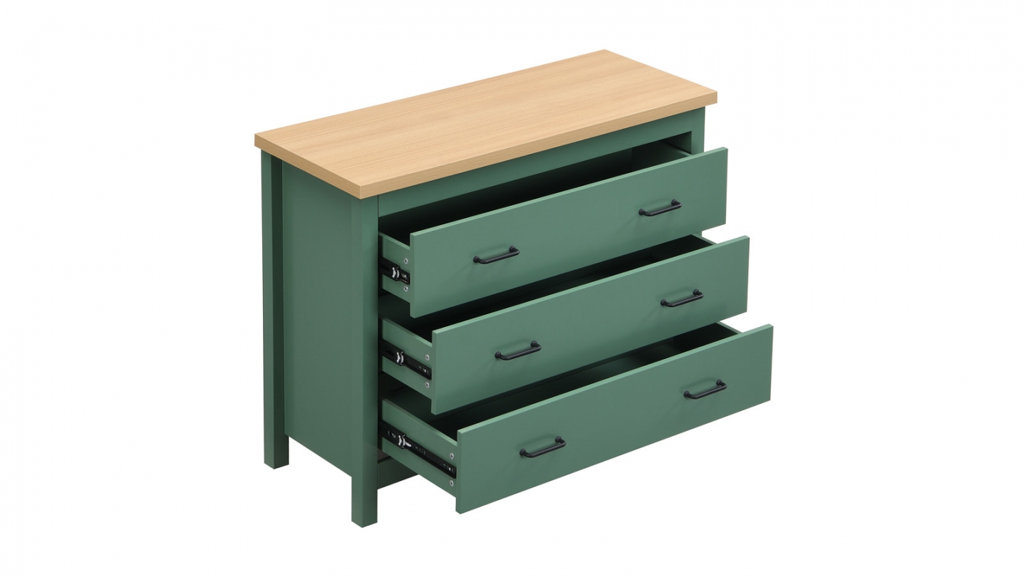 Commode 3 tiroirs verte 100 cm - Sana