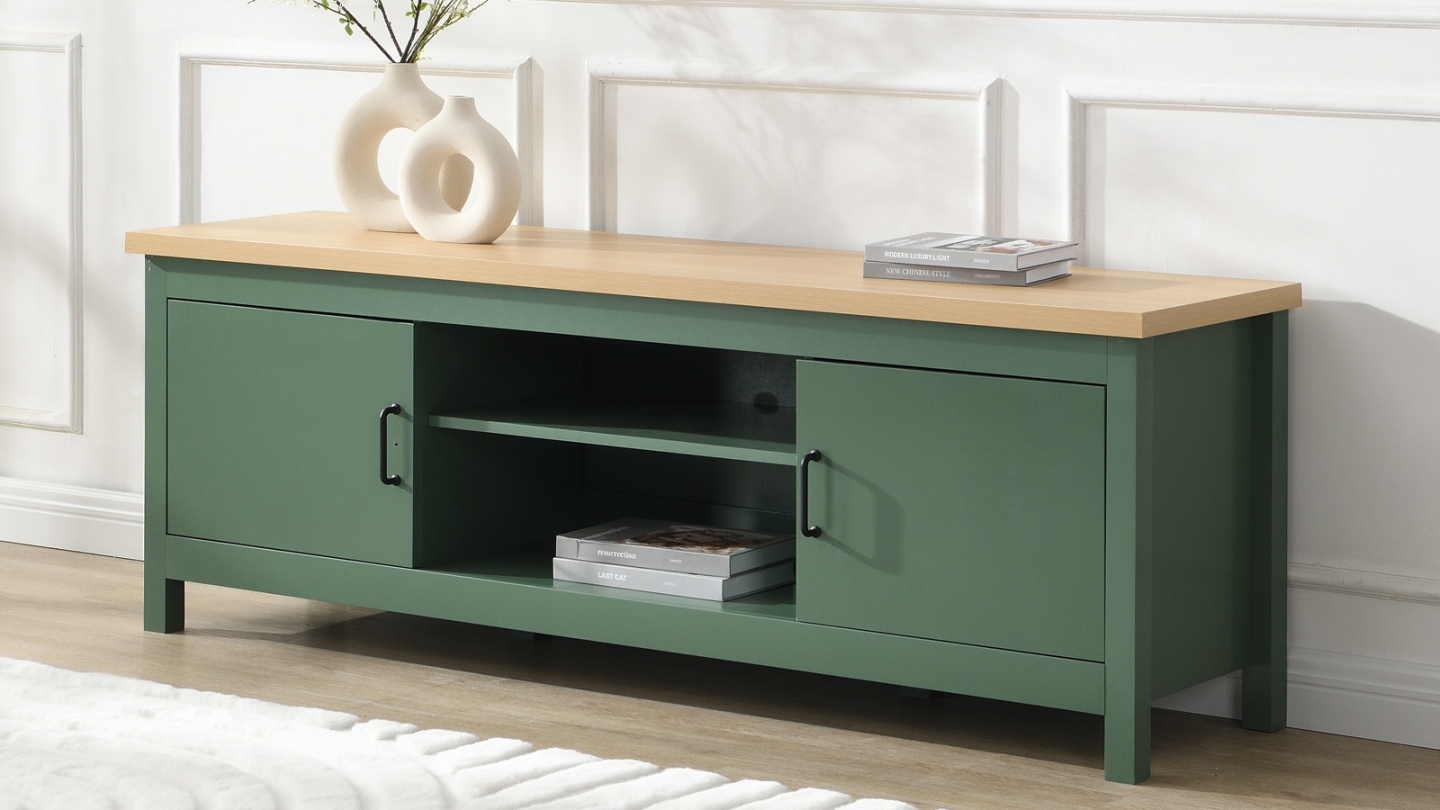 Meuble TV 2 portes vert 160 cm - Sana