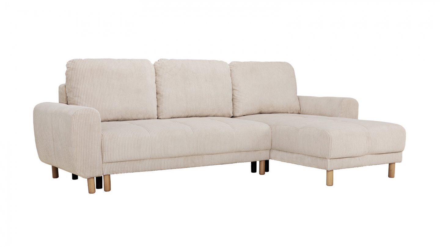 Canapé d'angle convertible réversible 3/4 places en velours côtelé beige - Alva