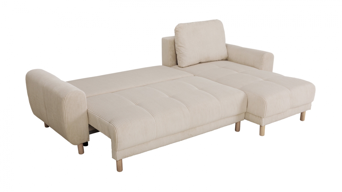 Canapé d'angle convertible réversible 3/4 places en velours côtelé beige - Alva