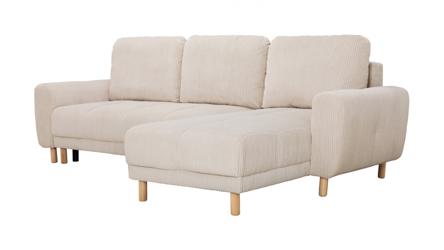 Canapé d'angle convertible réversible 3/4 places en velours côtelé beige - Alva