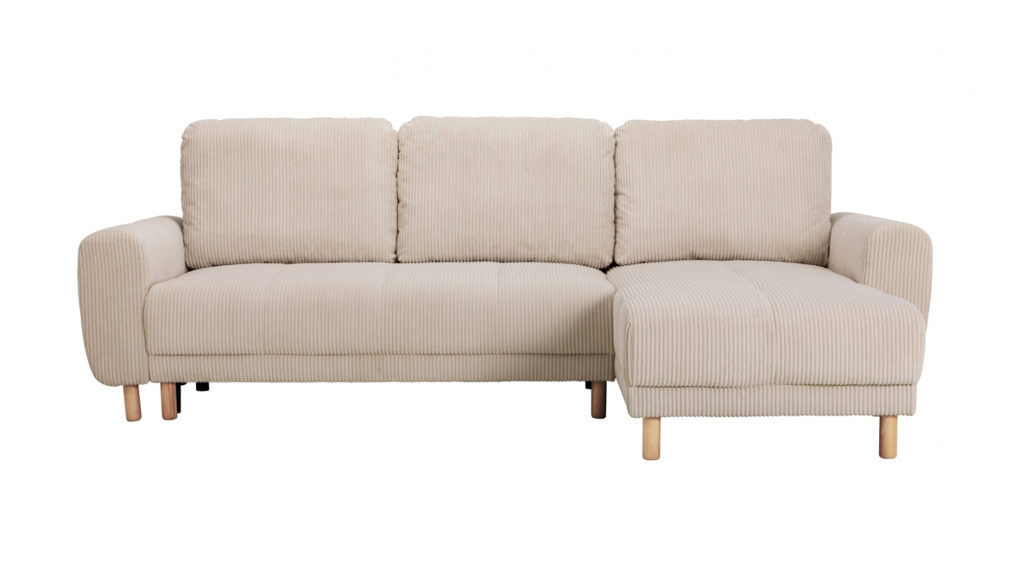 Canapé d'angle convertible réversible 3/4 places en velours côtelé beige - Alva
