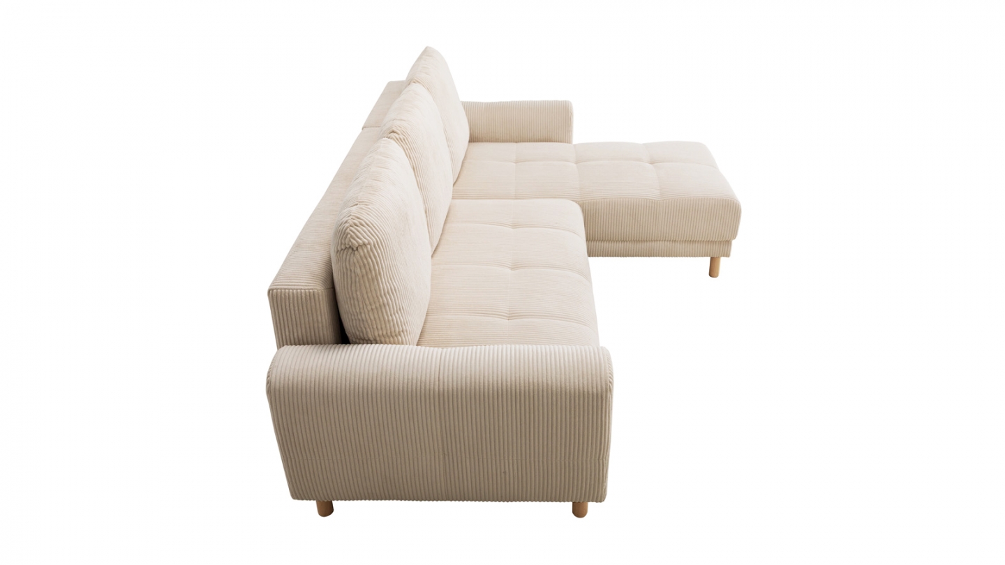 Canapé d'angle convertible réversible 3/4 places en velours côtelé beige - Alva