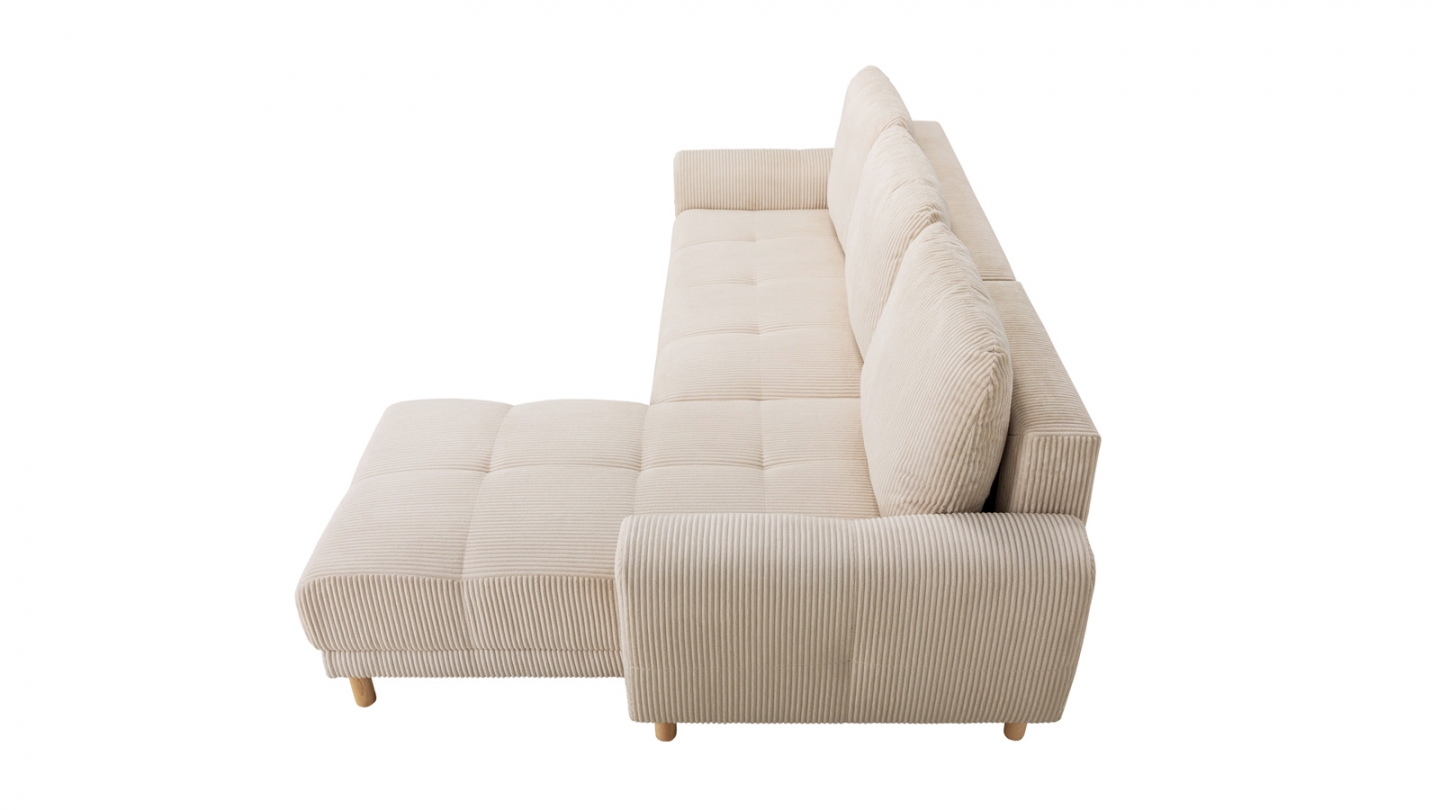 Canapé d'angle convertible réversible 3/4 places en velours côtelé beige - Alva
