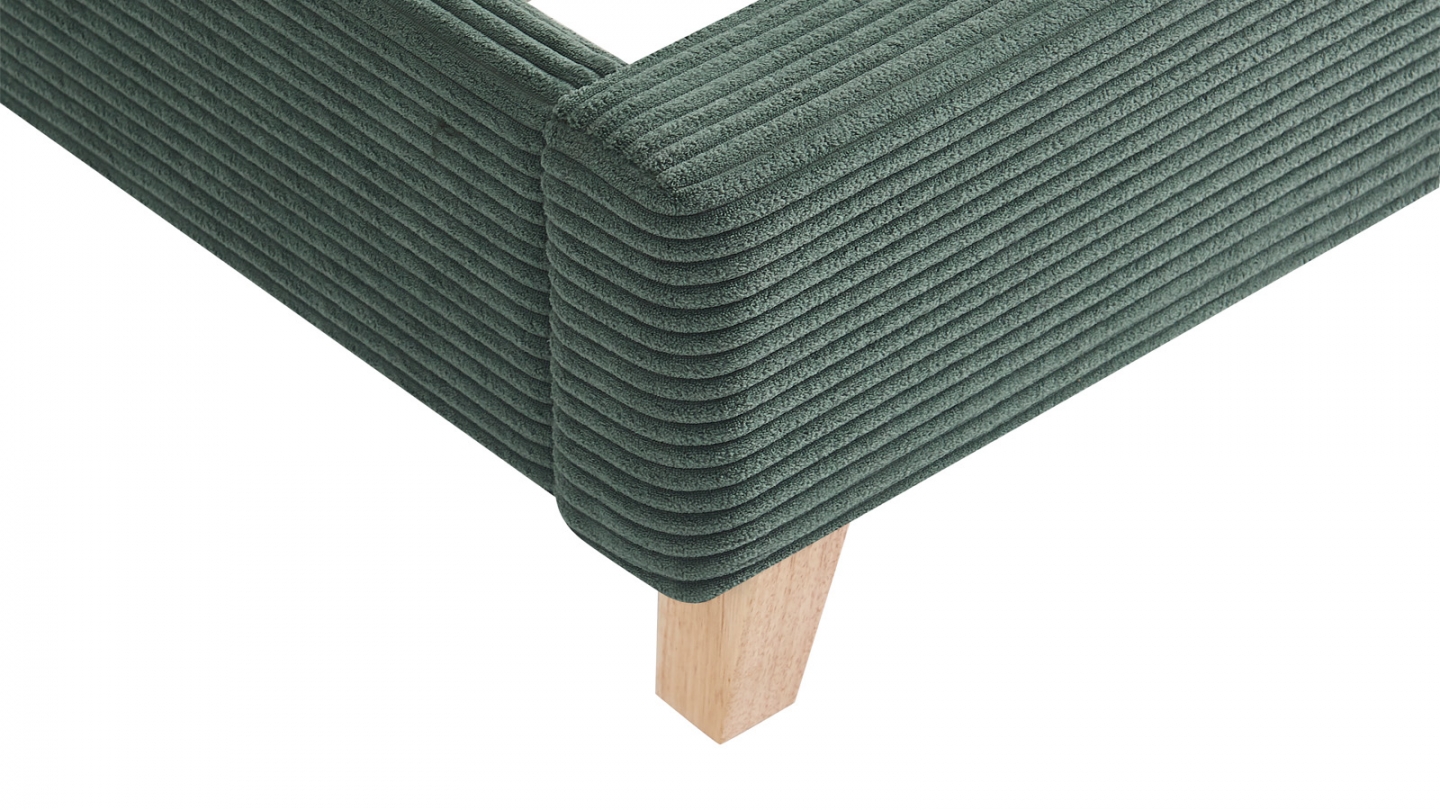 Lit adulte 140x190 cm avec tête de lit capitonnée en velours côtelé vert kaki - Milo