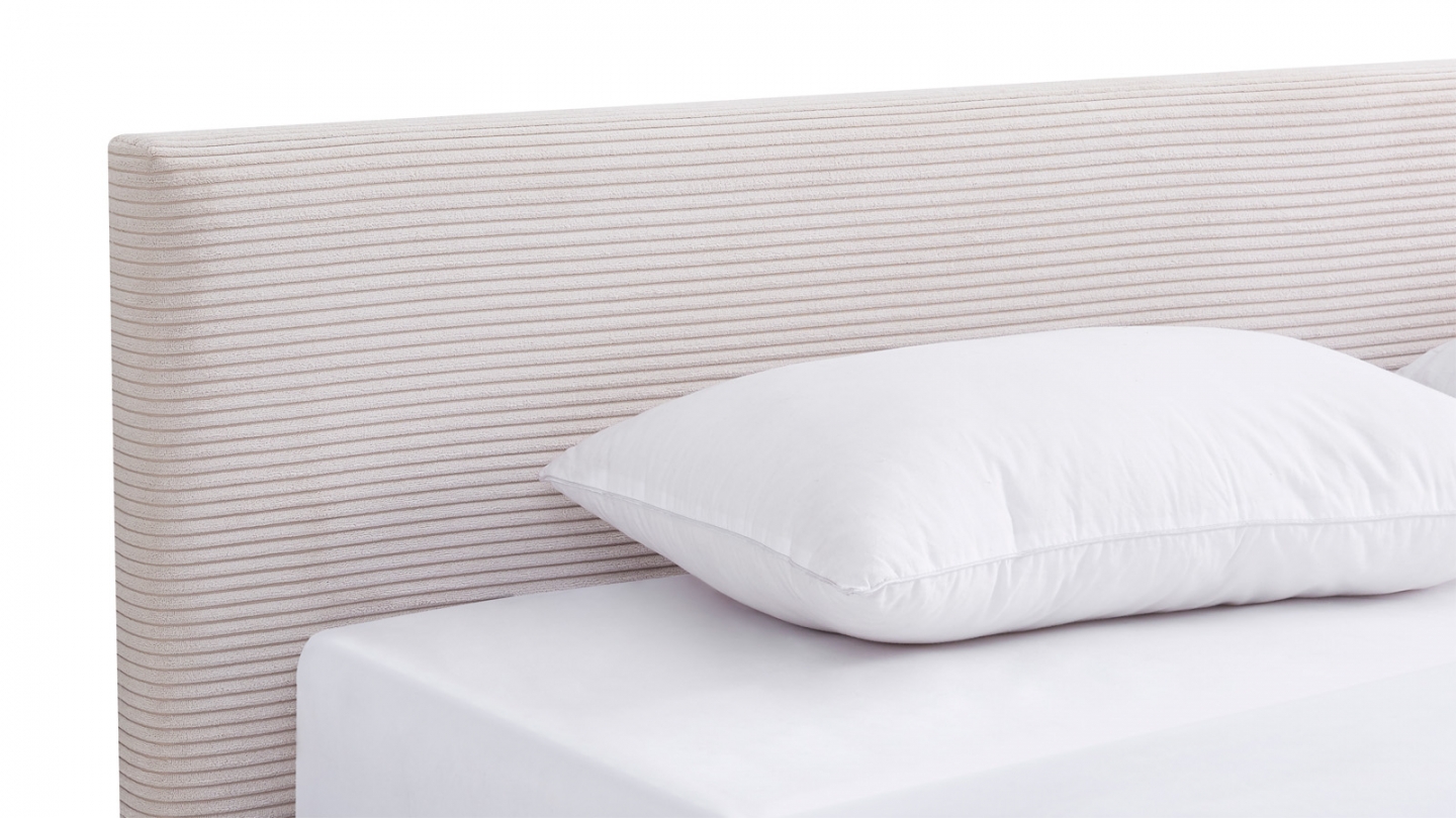 Lit adulte 140x190 cm avec tête de lit capitonnée en velours côtelé beige - Milo