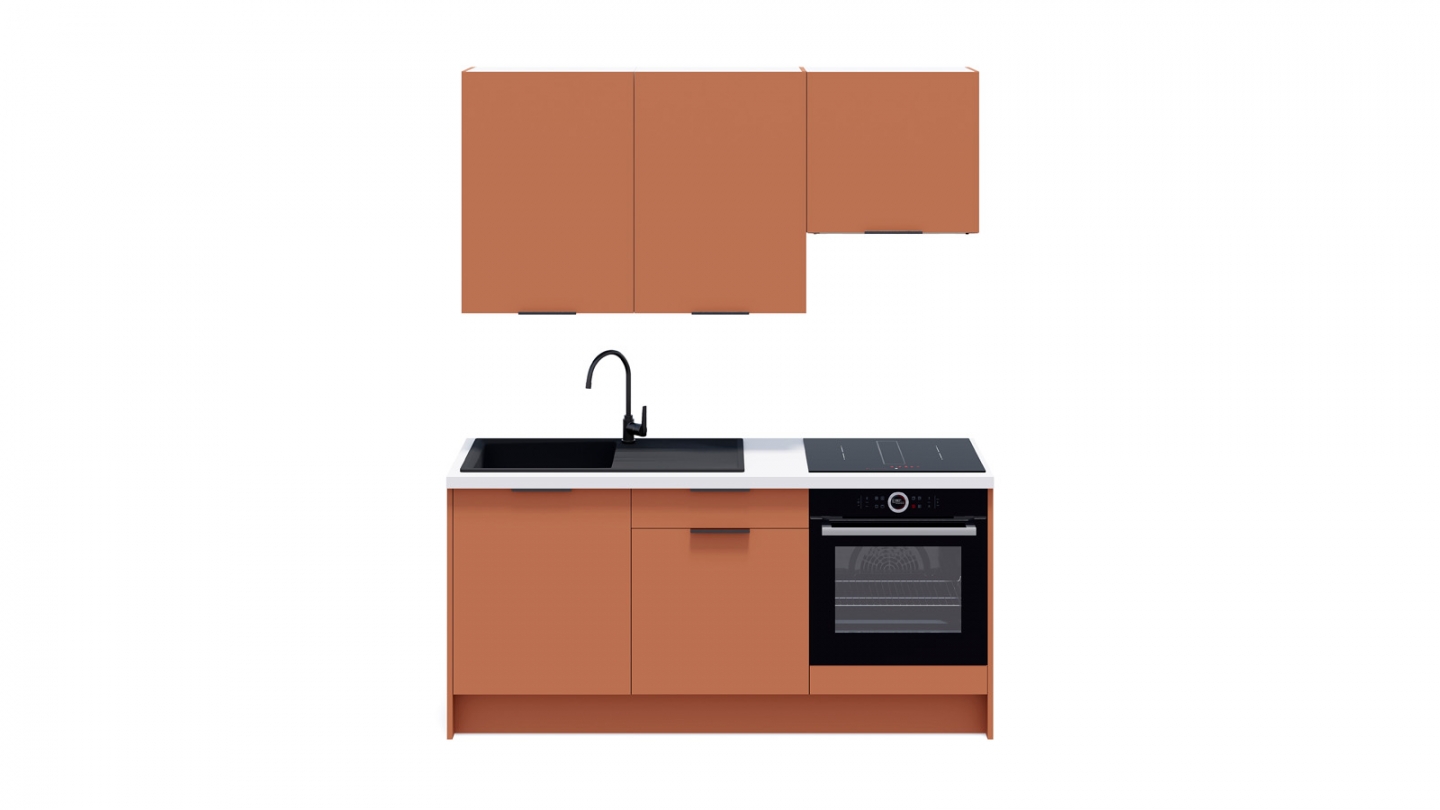 Ensemble de 6 meubles de cuisine - L. 185 cm - terracotta - Luzia