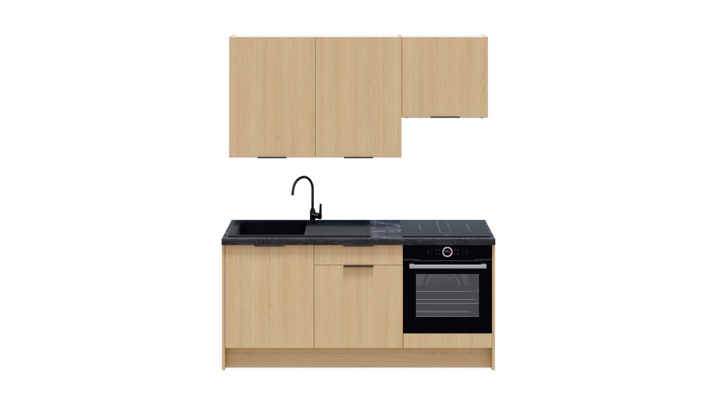 Ensemble de 6 meubles de cuisine - L. 185 cm - chêne clair - Sierra