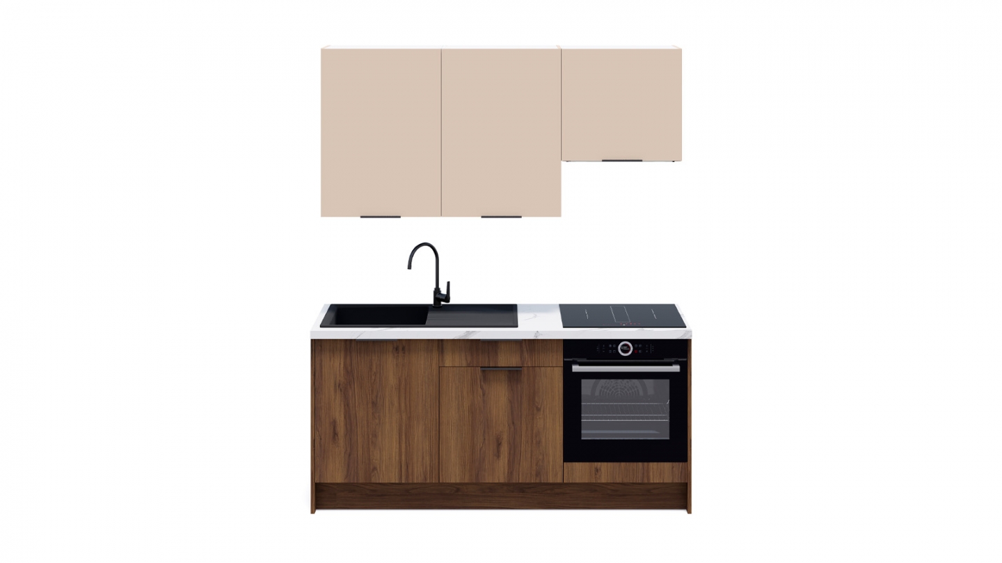 Ensemble de 6 meubles de cuisine - L. 185 cm - noyer brun et cachemire - Sierra Signature