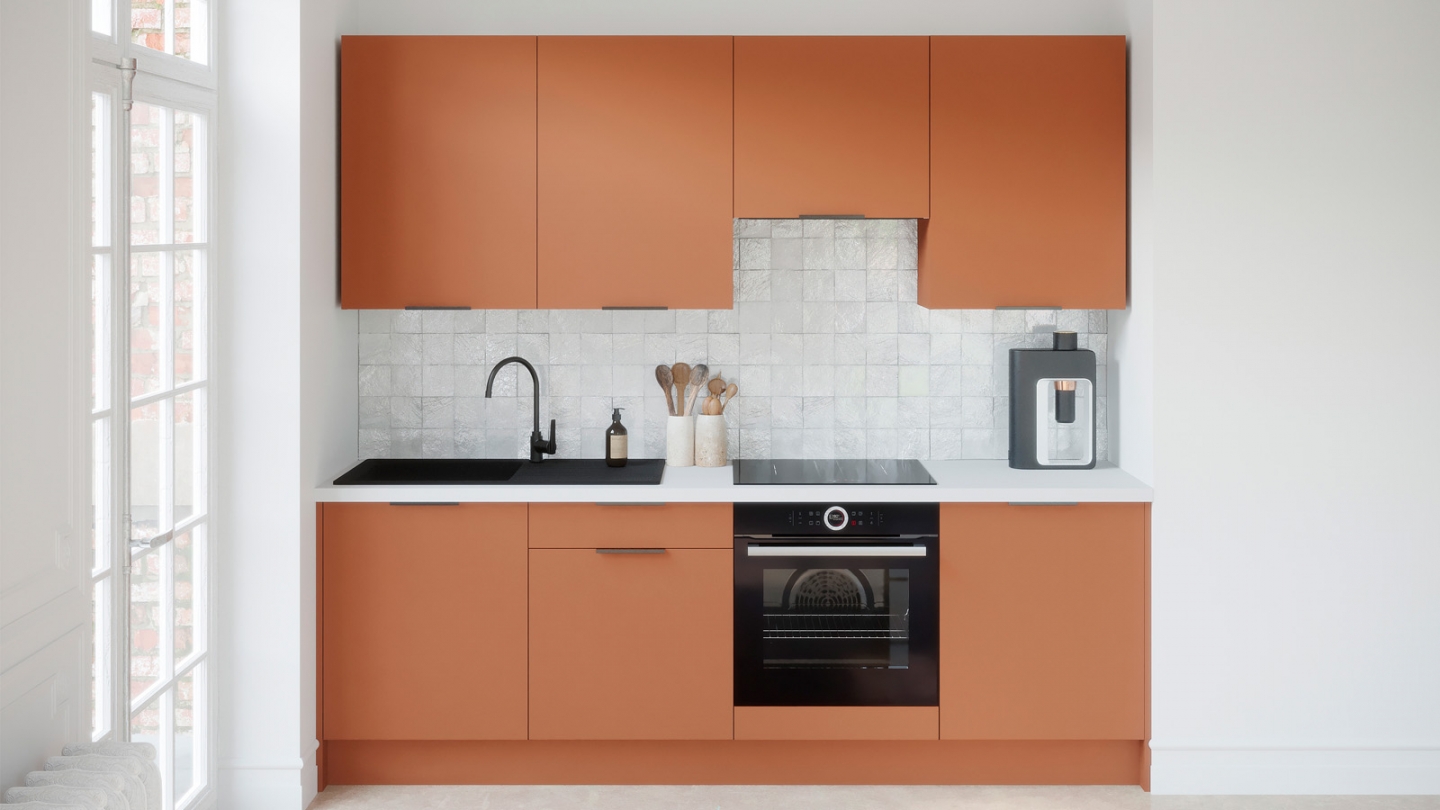 Ensemble de 8 meubles de cuisine - L. 245 cm - terracotta - Luzia
