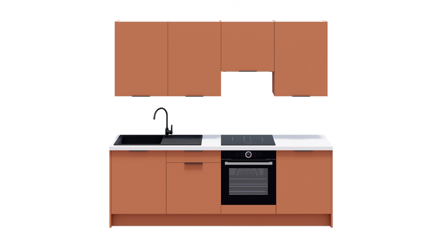 Ensemble de 8 meubles de cuisine - L. 245 cm - terracotta - Luzia