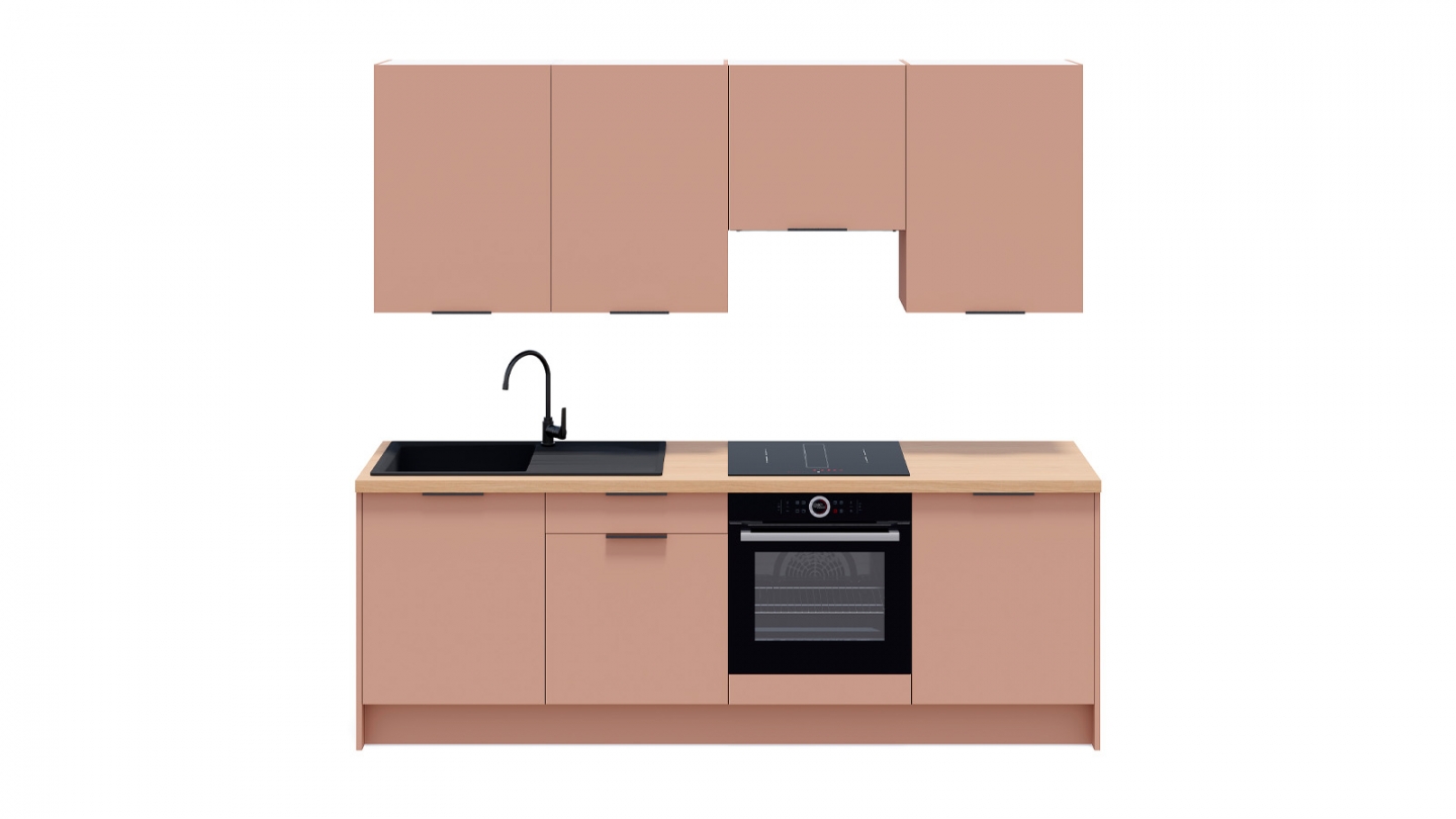 Ensemble de 8 meubles de cuisine - L. 245 cm - abricot - Luzia