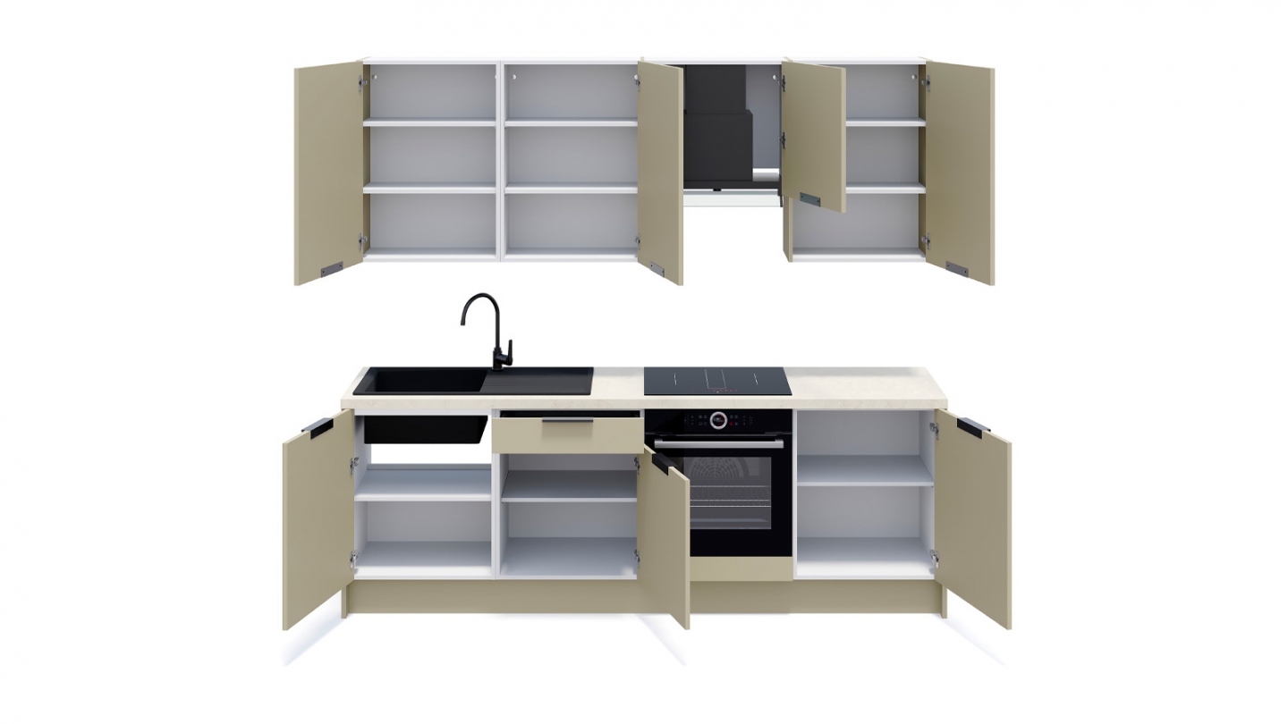 Ensemble de 8 meubles de cuisine - L. 245 cm - vert sauge - Luzia