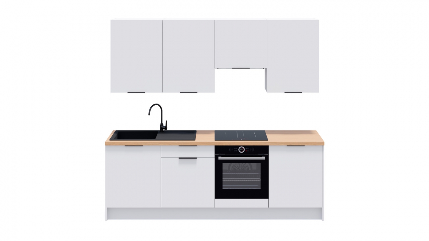 Ensemble de 8 meubles de cuisine - L. 245 cm - blanc - Luzia