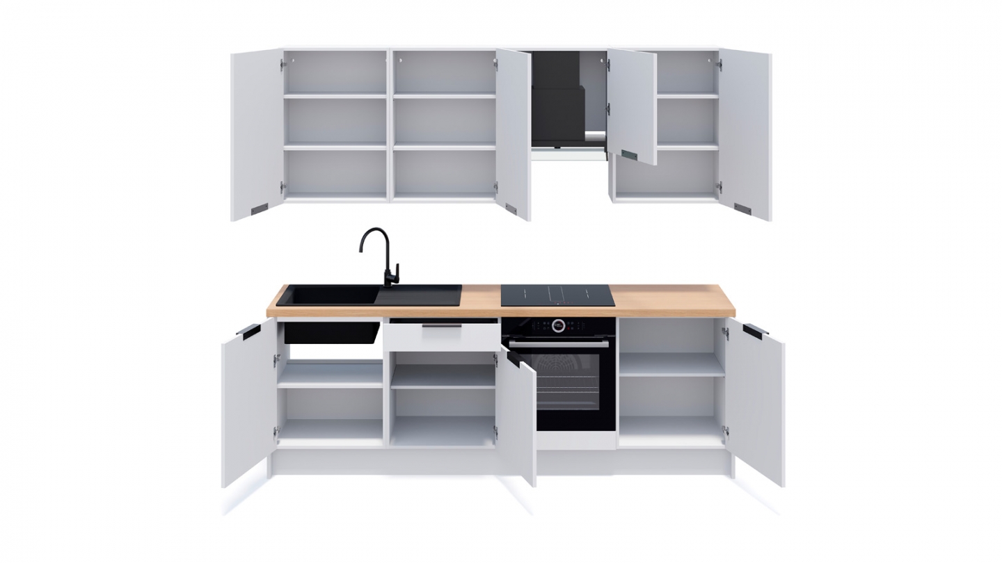 Ensemble de 8 meubles de cuisine - L. 245 cm - blanc - Luzia