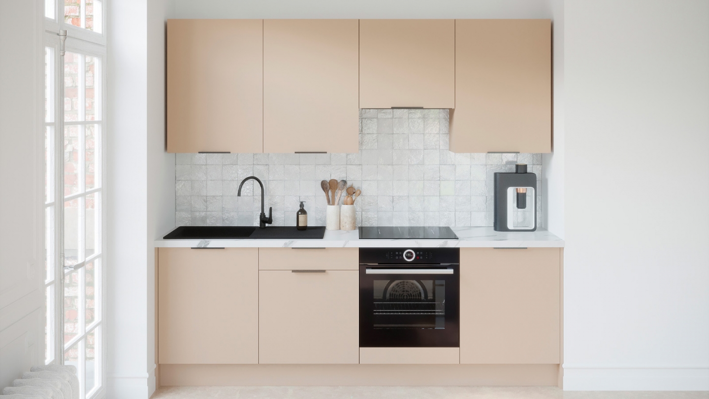 Ensemble de 8 meubles de cuisine - L. 245 cm - beige cachemire - Luzia