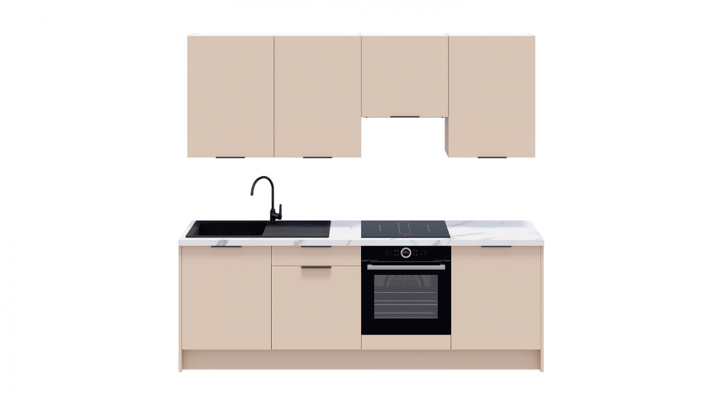 Ensemble de 8 meubles de cuisine - L. 245 cm - beige cachemire - Luzia