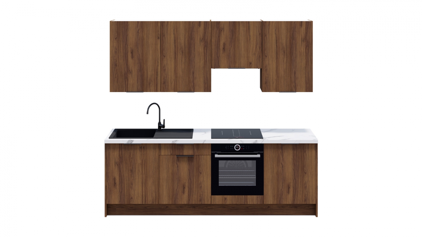 Ensemble de 8 meubles de cuisine - L. 245 cm - noyer brun - Sierra