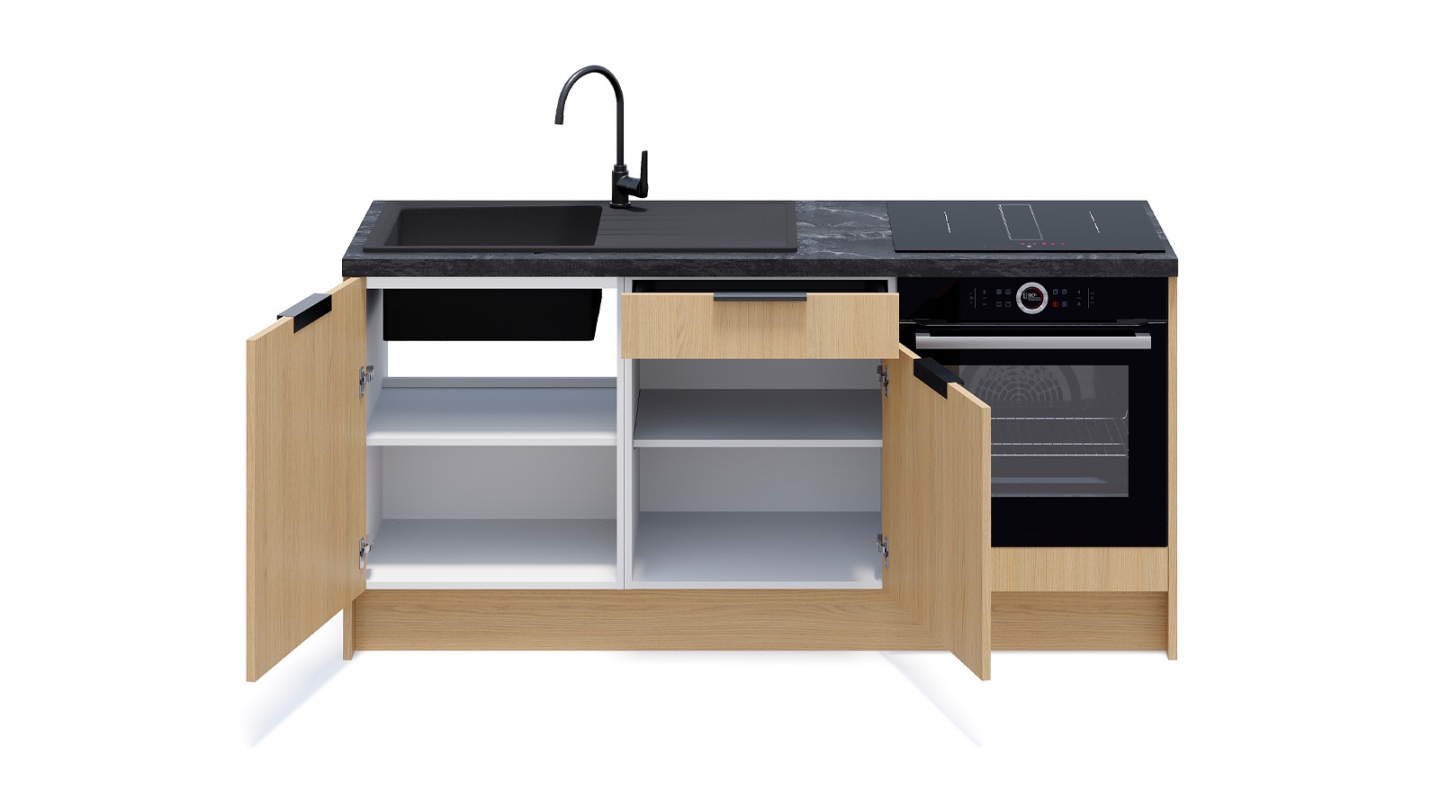 Meubles bas de cuisine - L. 185 cm - chêne clair - Sierra