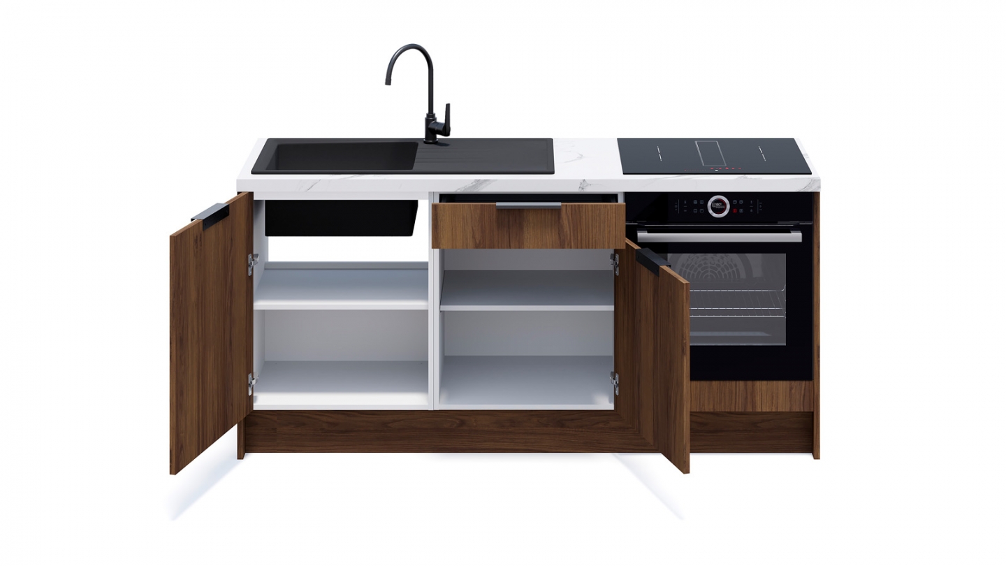 Meubles bas de cuisine - L. 185 cm - noyer brun - Sierra