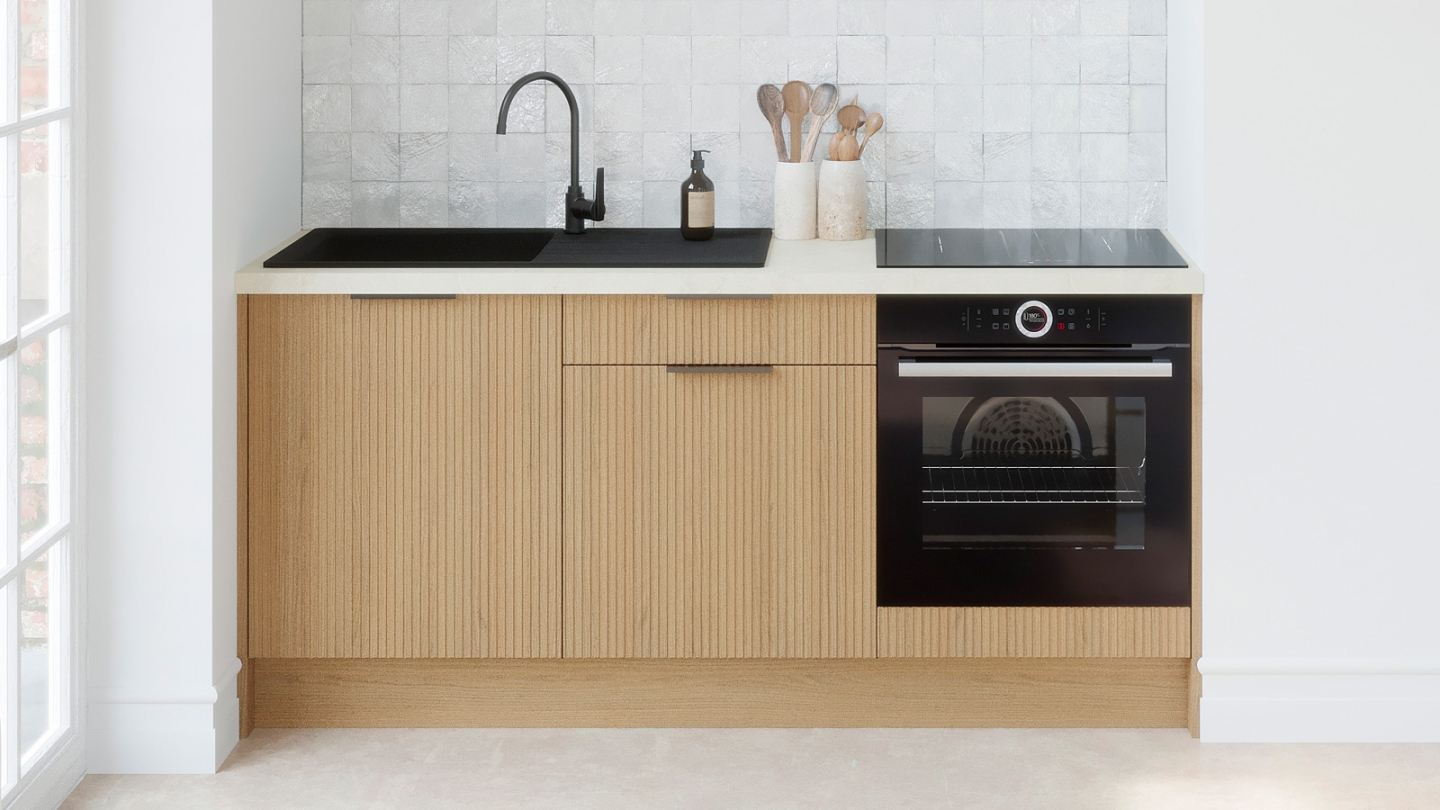 Meubles bas de cuisine - L. 185 cm - chêne clair cannelé - Cannele