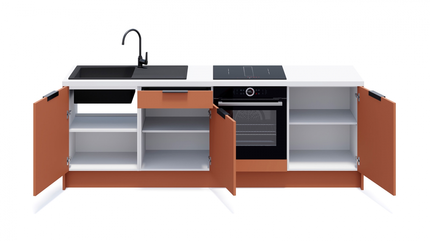 Meubles bas de cuisine - L. 245 cm - terracotta - Luzia