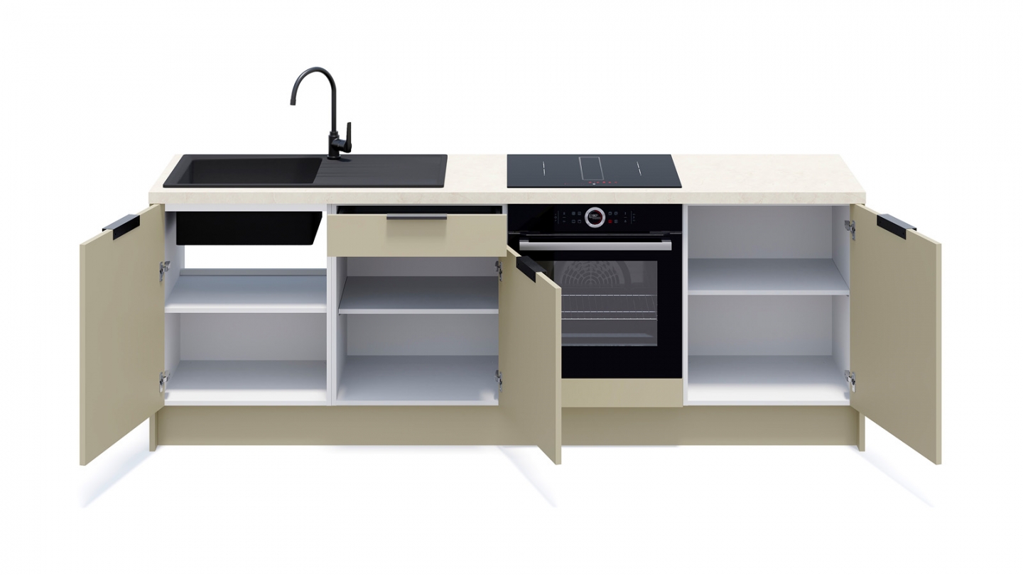 Meubles bas de cuisine - L. 245 cm - vert sauge - Luzia