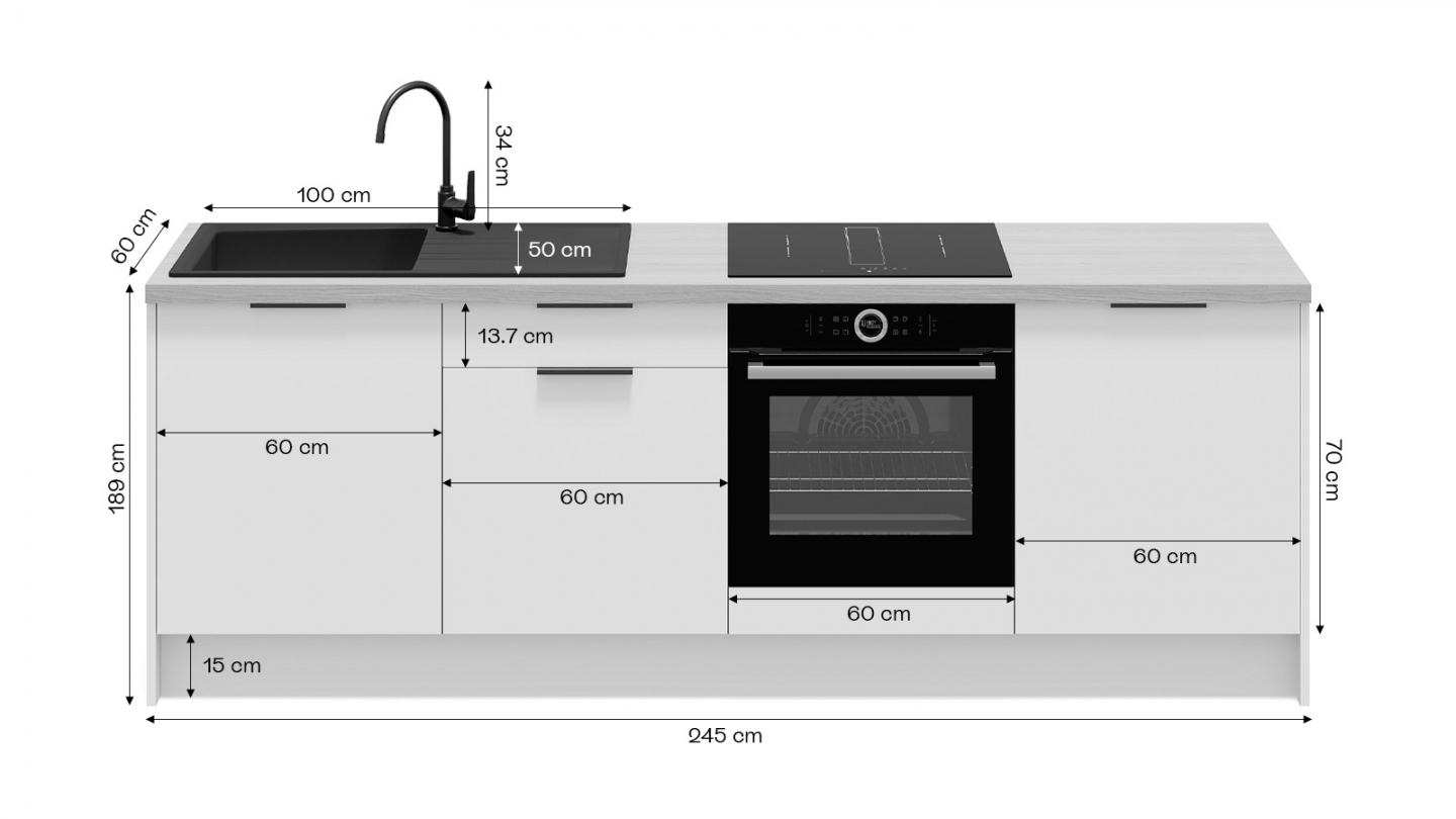 Meubles bas de cuisine - L. 245 cm - noyer brun - Sierra