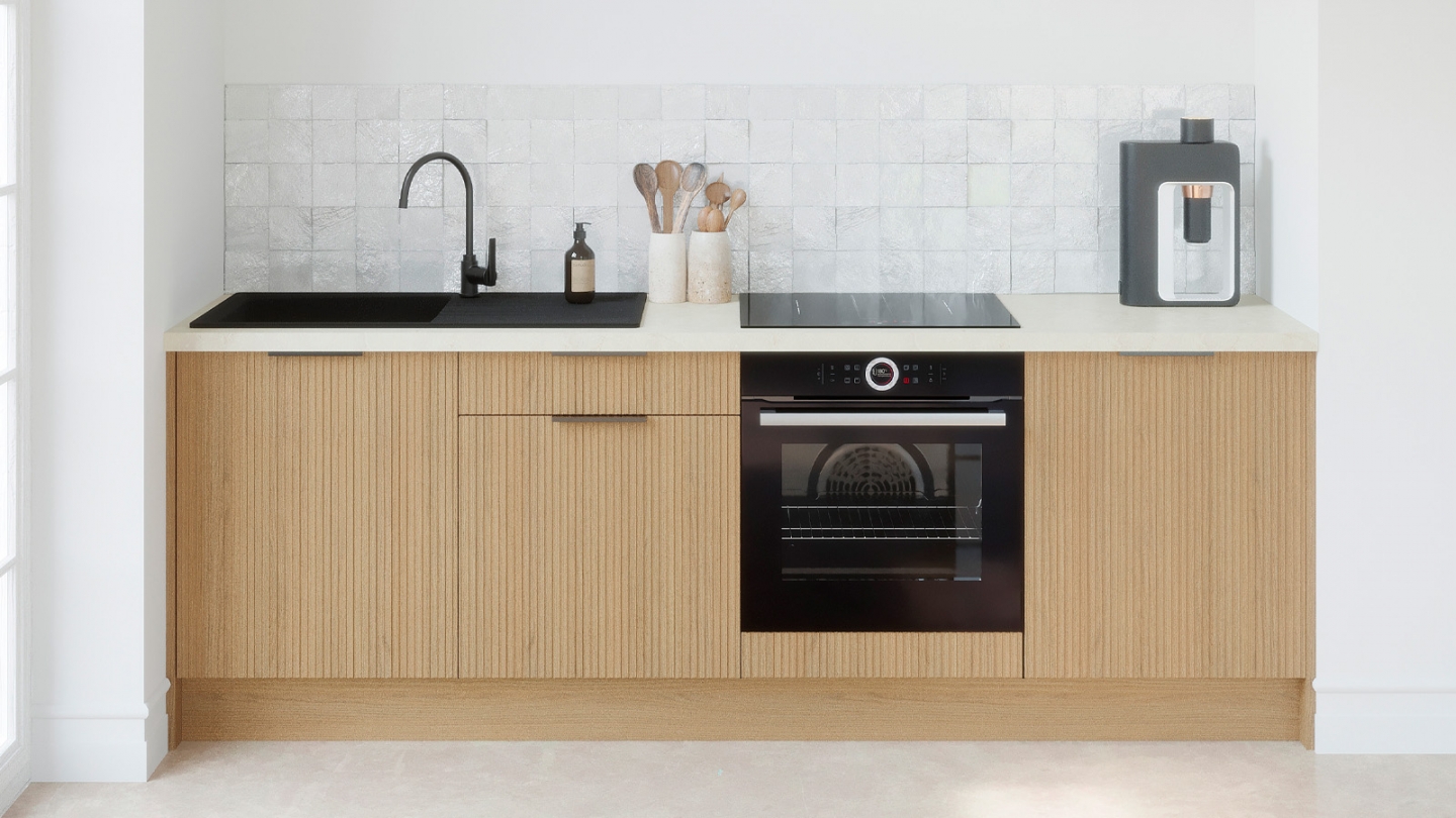 Meubles bas de cuisine - L. 245 cm - chêne clair cannelé - Cannele