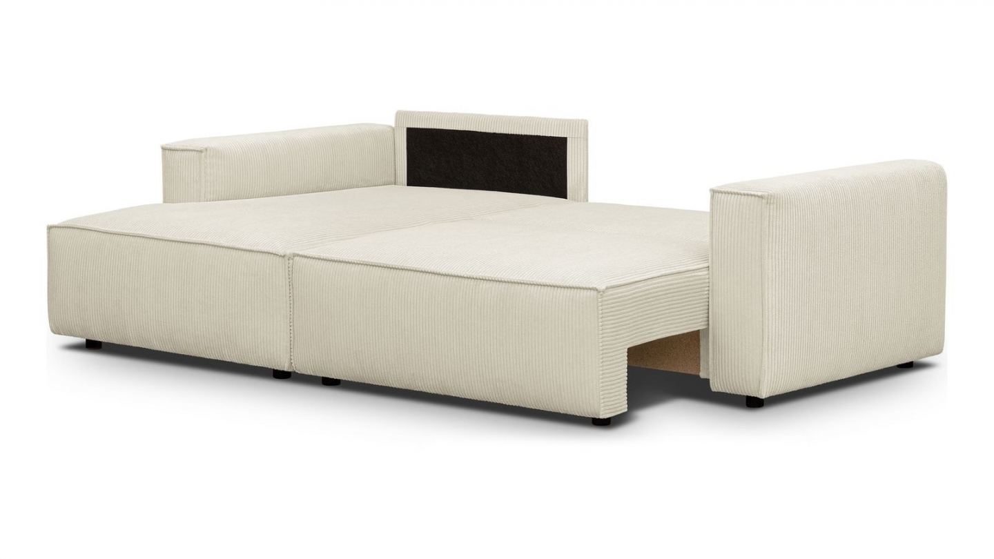 Canapé d'angle à gauche convertible 3 places en velours côtelé beige - Asti