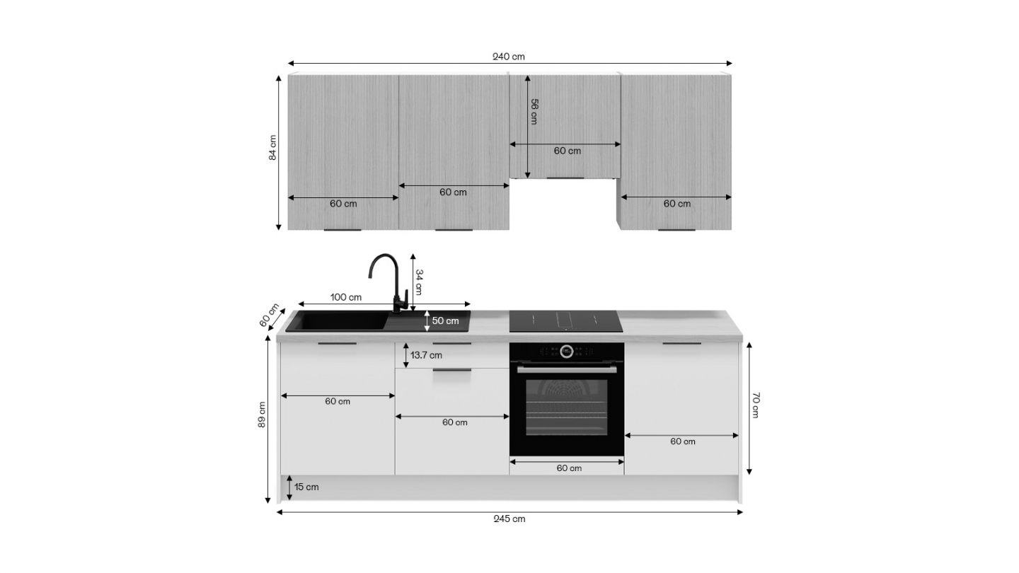 Ensemble de 8 meubles de cuisine - L. 245 cm - vert olive - Luzia