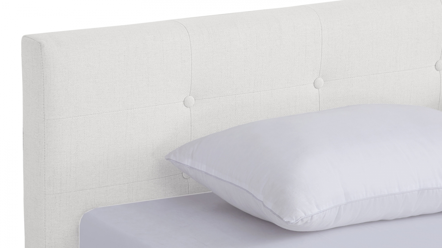 Ensemble Lit adulte 90x190cm avec tête de lit en tissu beige - Milo + Matelas mémoire de forme - Memo HR