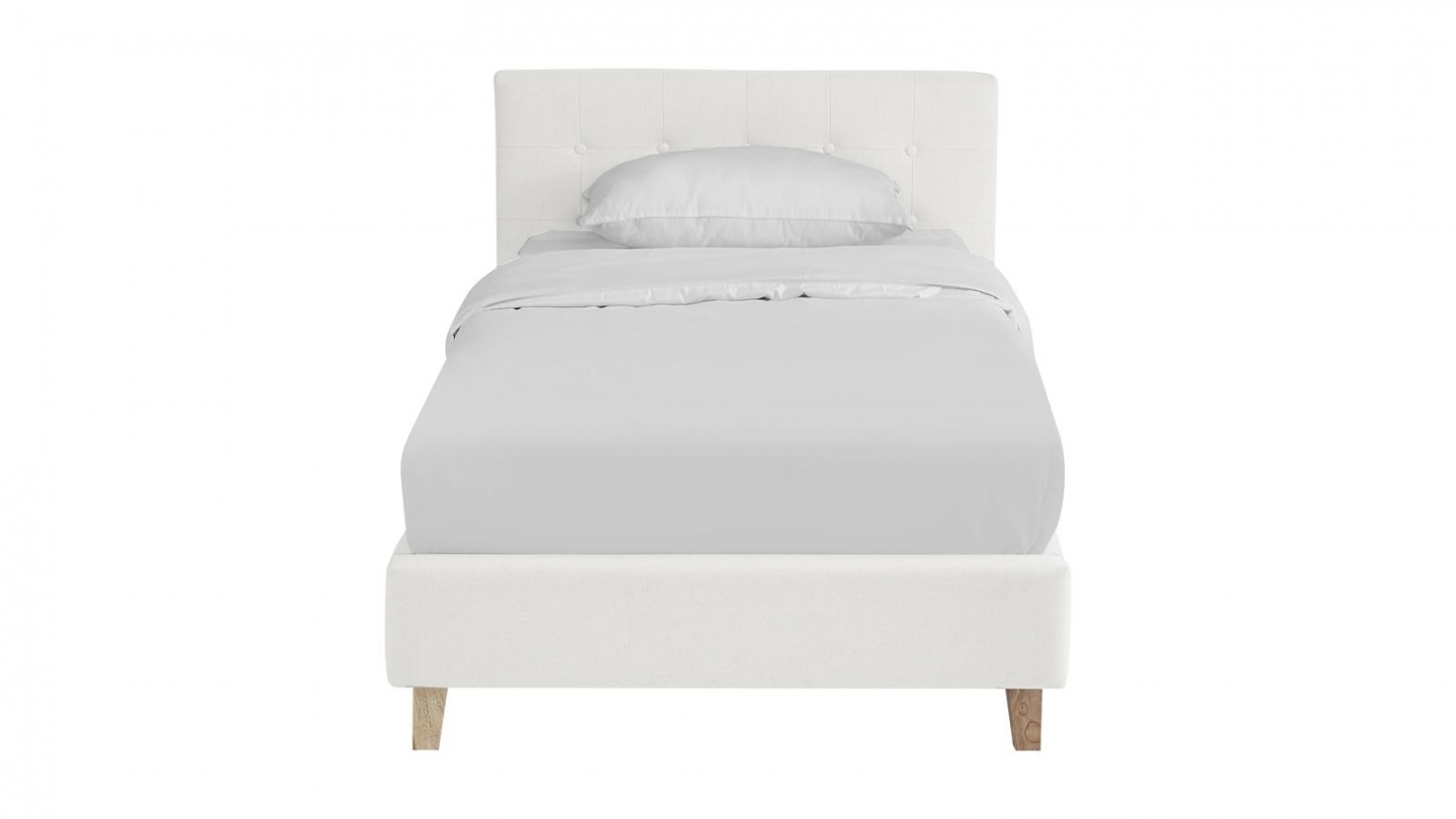 Ensemble Lit adulte 90x190cm avec tête de lit en tissu beige - Milo + Matelas mémoire de forme - Memo HR